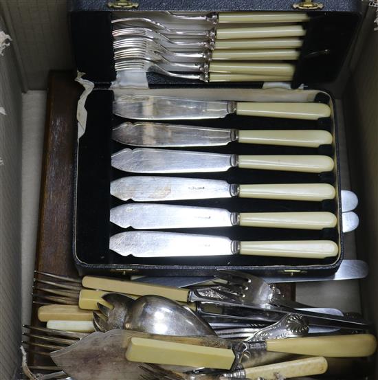 Two cased sets of six dessert eaters and other cutlery